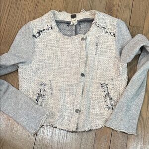 We The Free Gray and Cream Tweed jacket sweater